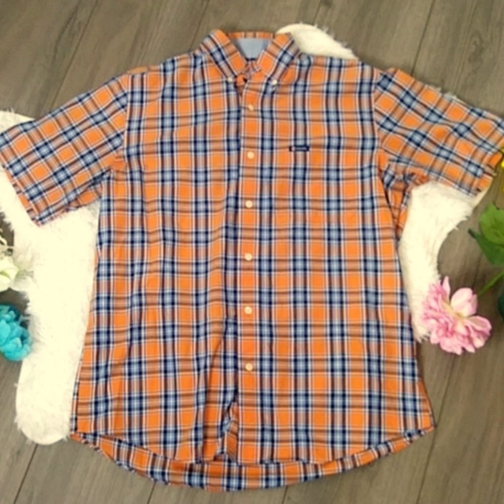 2/$24 Chaps Orange & Blue Plaid Button Down Shirt